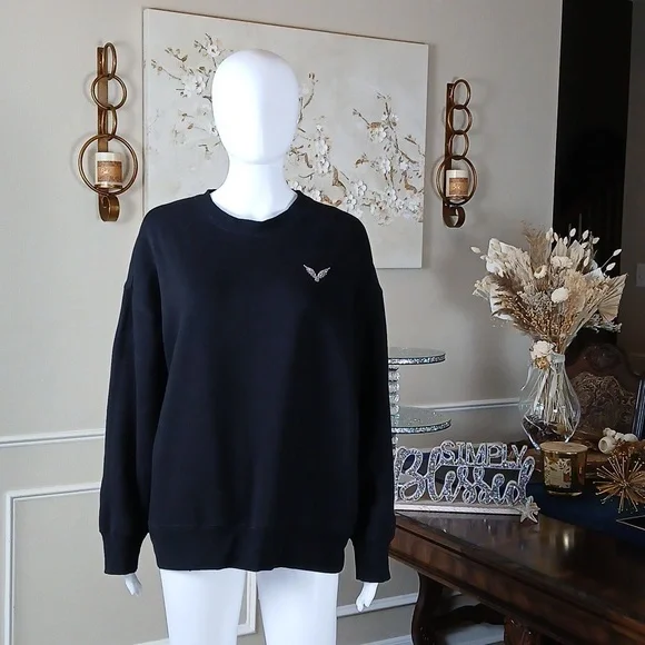 Victoria's Secret Angel Rhinestones Logo Women's Black Fleece Sweatshirt. Size M - Picture 11 of 17